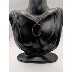 Vintage‎ 90s Sterling Silver Modernist Style O Pendant Necklace 18"